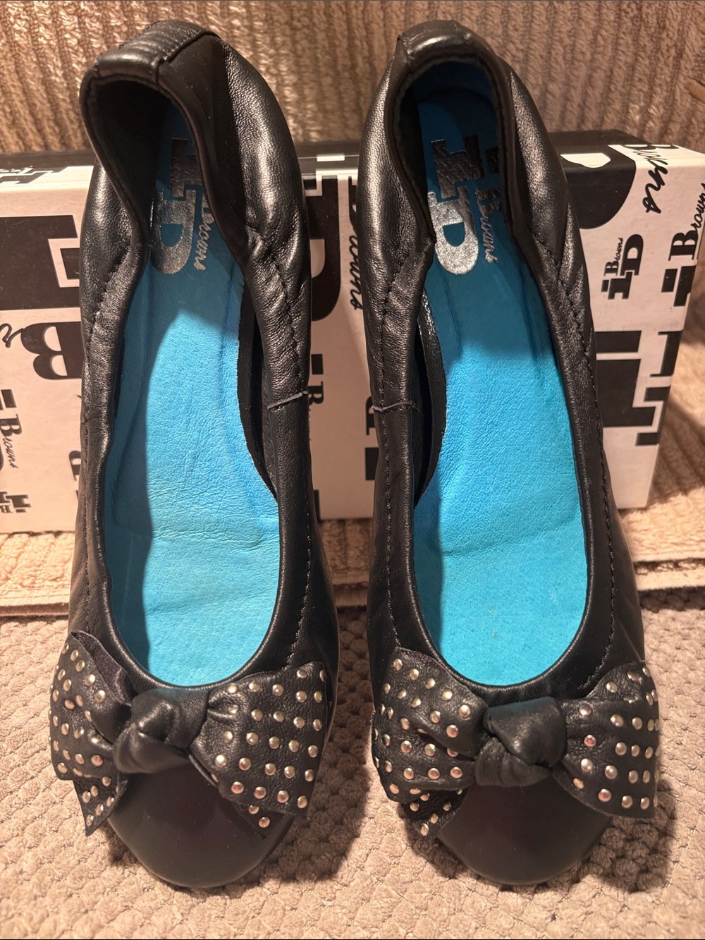 Black Studded Bow Ballet Flats - Women's Slip-On Comfort Shoes